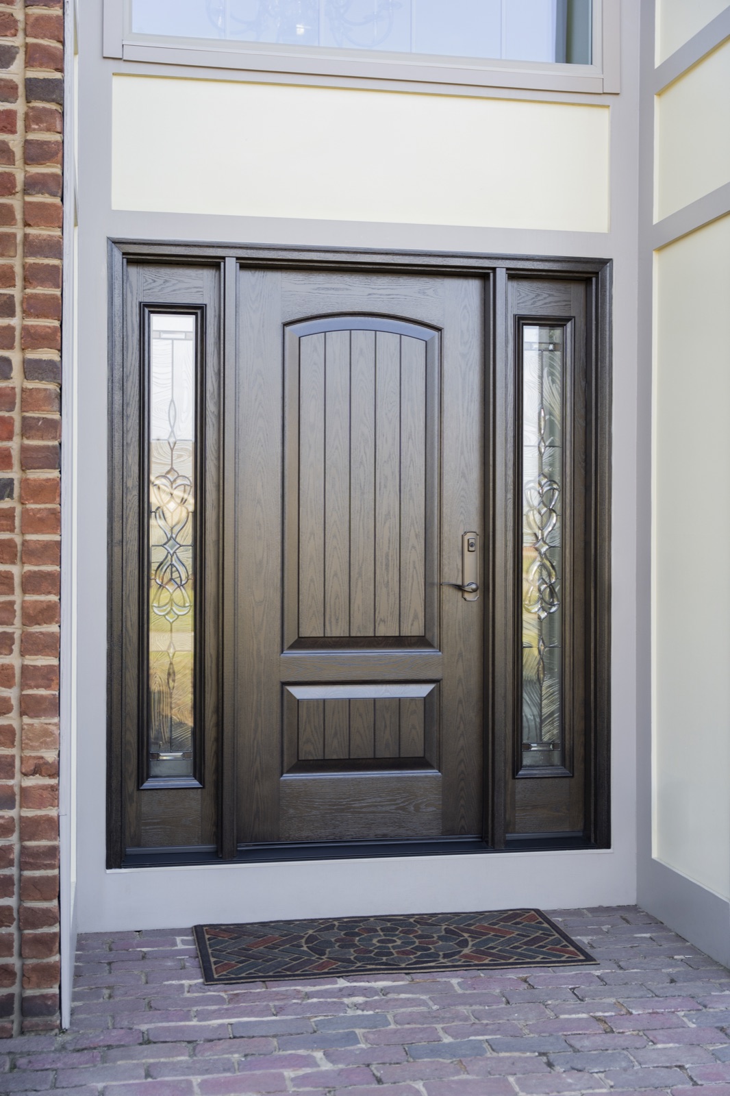 Ascent White Oak Espresso Symphony Decorative Glass Sidelites exterior entry door style option