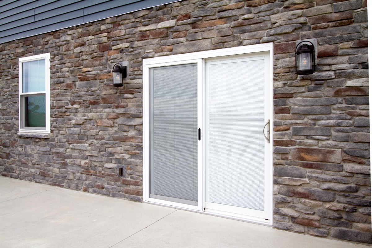Aspect White 2-Lite Patio Door With Internal Blinds And Satin Nickel Hardware patio door style option