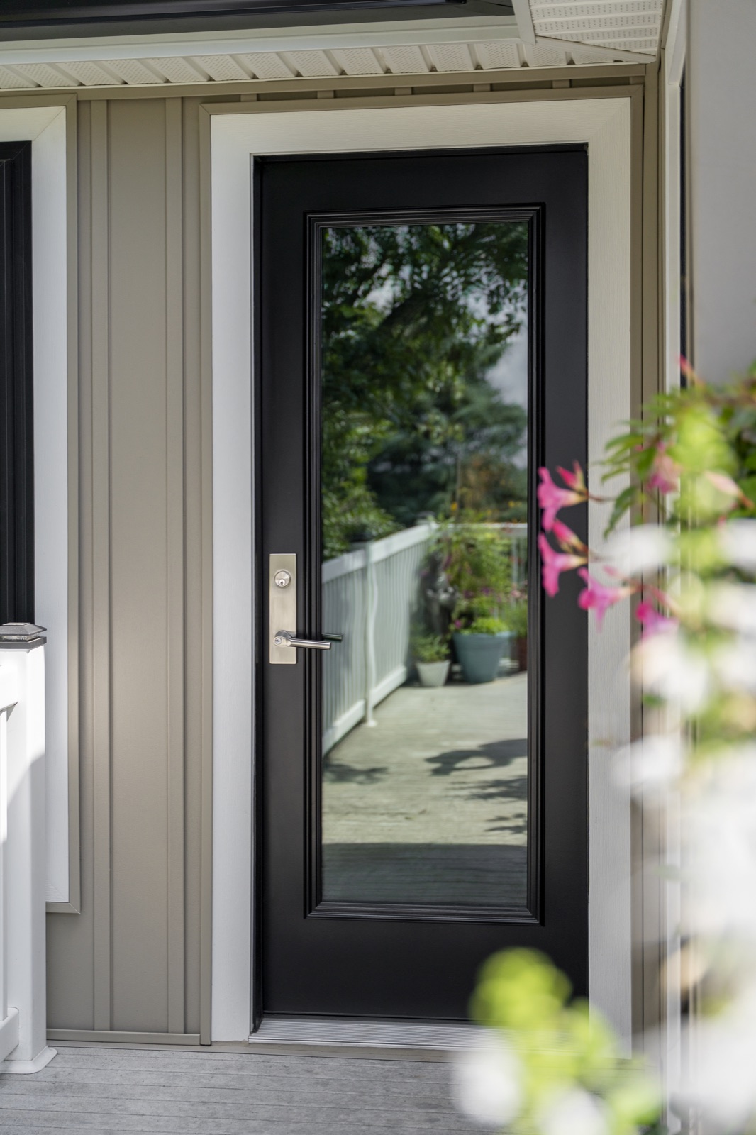Legacy Smooth 460 Coal Black Modern Rectangular Hanover Lever exterior entry door style option