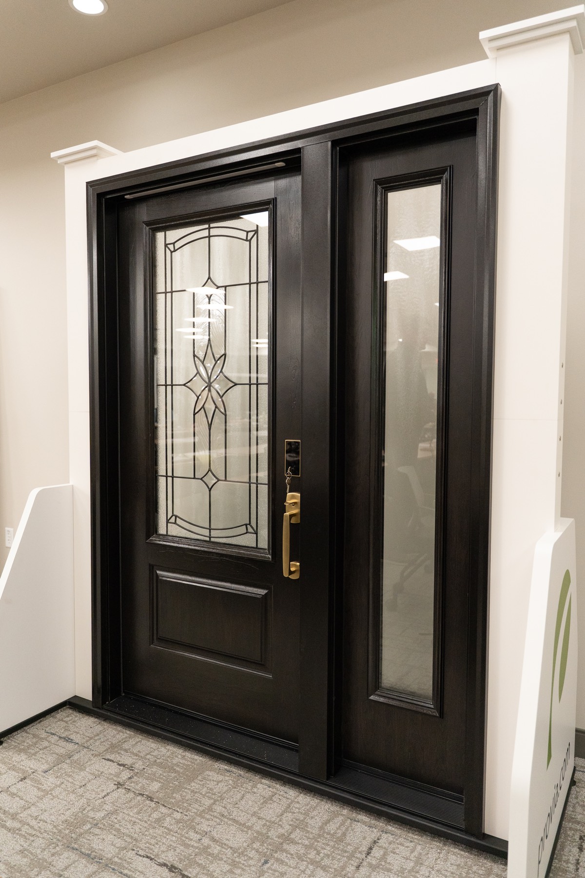 Platinum Exclusive Signet 430 1P Cherry Ebony Stain Chantilly Decorative Glass Emtek Empowered 2 Deadbolt exterior entry door style option