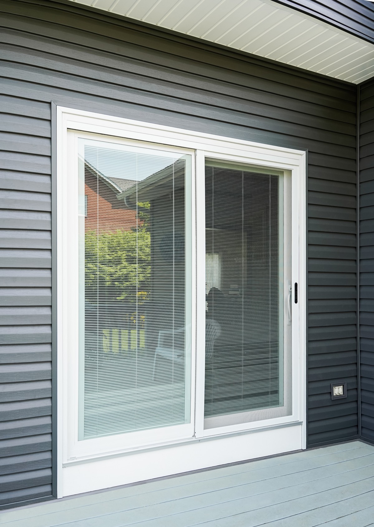 White Endure 2-Lite Sliding Patio Door Internal Blinds patio door style option
