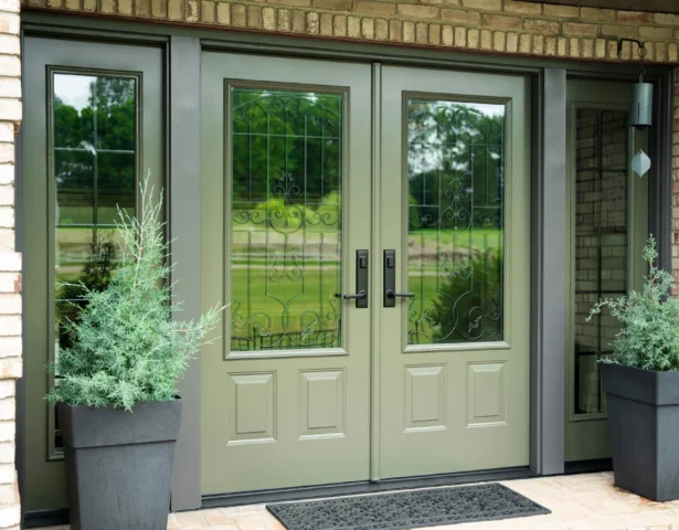 Antique colored exterior French doors with Barcelona glass