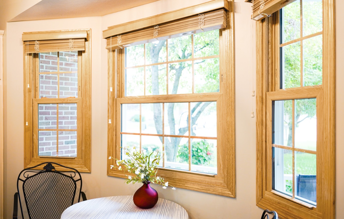 Endure Double Hung Windows Classic Oak Lamiante Flat Internal Grids replacement window style option